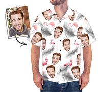 Custom Photo Face Shirt - Custom Men's Face Photo Short Sleeve Casual Button Funky All Over Print Hawaiian Shirt (Flamingo White)