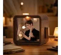 Custom Photo Flip Book Frame, Hand Crank Photo Album with Light,Wooden Rotating Memory Box with Light & Song,Personalized Picture Gift for Couple Women Birthday Anniversary