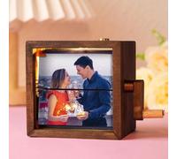 Custom Photo Flip Book Frame with Light, Animation Machine Mechanical Hand-cranked Photo Album, Personalized Birthday Anniversary Valentine's Day Gifts Photo Album for Women Men Couple (Black Walnut)