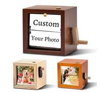 Custom Photo Flip Book with LED Lights, Personalized Wooden Animation Mini Picture Frame, Hand-cranked Mechanical Flipbook Album Box, Home Decor Gift for Wedding, Valentine's Day (Lover's Album)
