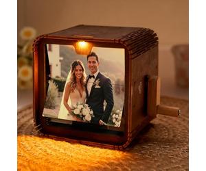 Custom Photo Flip Box - Personalised Hand Crank Photo Album with Light - Customised Picture Flip Book Frame That Can Play Songs - Home Decoration Anniversary Wedding Birthday Gift for Women Men Couple