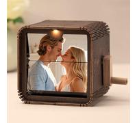 Custom Photo Flip Box - Personalized Hand Crank Photo Album with Light - Customized Picture Flip Book Frame That Can Play Songs - Home Decoration Anniversary Wedding Birthday Gift for Women Men Couple