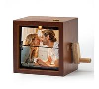 Custom Photo Flip Box - Personalized Hand Crank Photo Album with Light & Text - Customized Picture Flip Book Frame That Can Play Songs - Home Decoration Anniversary Wedding Birthday Gift for Women Men