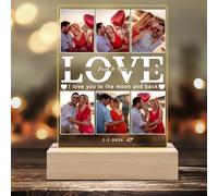Custom Photo Frames Led Night Light with Acrylic Plaque (6 Photo) | Personalised Light Up Picture Frame with Photo Collage Text Mothers Day Gifts Memorial Gifts For Him Her