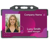 Custom Photo ID Card - Pink Abstract Design - Personalised Staff ID Badge - Company Name, Name & Job Title - CR80 PVC Card - Professional Retransfer Print Quality