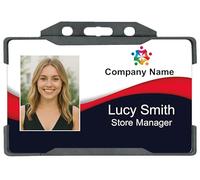 Custom Photo ID Card - Red & Dark Professional Staff ID Badge - Personalised Company Name, Employee Name & Job Title - CR80 PVC Card - Professional Quality Print