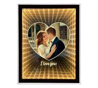 Custom Photo Infinity Mirror, Personalised Photo Frame Gifts for Friends, Couples, Family, Desktop LED Night Light Makeup Mirror 2 in 1, Home Decoration Bedroom Office Living Room