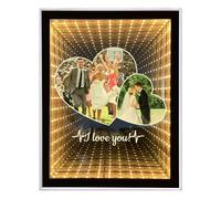 Custom Photo Infinity Mirror, Personalised Photo Frame Gifts for Friends, Couples, Family, Desktop LED Night Light Makeup Mirror 2 in 1, Home Decoration Bedroom Office Living Room