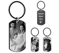 Custom Photo Keychain, Personalized Key Chain with Picture, Logo, or Text, Laser Engraved Stainless Steel Gift for Men, Dad, Boyfriend, Husband, Anniversary, Birthday, Graduation, Black, 1