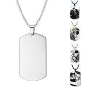 Custom Photo Necklace Personalised Dog Tag for Men,Engraved Photo Pendant Picture Jewellery,Stainless Steel Memorial Gifts for Husband Fathers Day (Silver)