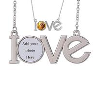 Custom Photo Necklace, Personalized Creative Couple Photo Necklace, DIY Custom Printed Letters LOVE Love Necklace Flat Chain Pendant (A)