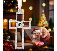 Custom Photo Ornament for Christmas Tree Personalised Decoration with Picture Inside Hanging Cross Projection Pendant 2024 New Home Decor for Xmas Party New Year Memorial Gifts for Family Couples