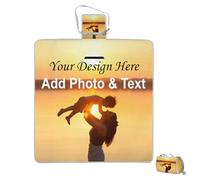 Custom Photo Picnic Blanket Waterproof 3 Layer Beach Mat with Carry Strap Add Your Design Picture Text Logo Personalised Outdoor Rug for Camping, Garden, Party Gifts for Women Men, Square, 150x150cm