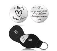 Custom Photo Pocket Hug Token Gifts Leather Keychain with Picture Personalized,Sympathy Memorial Gifts for Loss of Mum Dad Grief Bereavement Remembrance Gift Pocket Hug Token (Black)