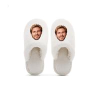 Custom Photo Slippers for Women Men - Personalized Plush House Slippers with Memory Foam, Non-Slip Indoor Outdoor Winter Slippers, Unique Gift with Your Design (White)