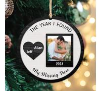 Custom Photo The Year I Found My Missing Piece Couples Ornament for Christmas Tree,Personalized Wooden Couple Puzzle Christmas Ornament Anniversary Xmas Birthday Gifts for Wife Couple