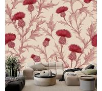 Custom Photo Wallpaper Wall Mural 118 x 83 inch (W x H), 3D Panoramic Custom Red Photo Wallpaper Wall Mural - Hand-Drawn Flowers Leaves Non-Woven Poster Decoration for Bedroom Living Room