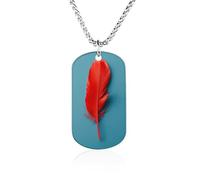 Custom Picture A Red Feather Necklace Personalized Photo Necklace Picture Square Pendant Necklaces Chain Memorial Jewelry Dog Tag Gift for Men Women Valentines Day