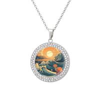 Custom Picture Anime Style Cat Necklace Personalized Circle Chain Necklace 20in Dog Tag Pendant Round Photo Necklaces Memorial Jewelry Keepsake for Valentines Day