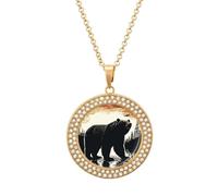 Custom Picture Bear Silhouette Necklace Personalized Circle Chain Necklace 20in Dog Tag Pendant Round Photo Necklaces Memorial Jewelry Keepsake for Valentines Day