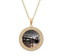 Custom Picture Brooklyn Bridge Necklace Personalized Circle Chain Necklace 20in Dog Tag Pendant Round Photo Necklaces Memorial Jewelry Keepsake for Valentines Day