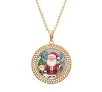Custom Picture Christmas Traditional Gnome Necklace Personalized Circle Chain Necklace 20in Dog Tag Pendant Round Photo Necklaces Memorial Jewelry Keepsake for Valentines Day