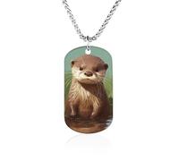 Custom Picture Cute Otter Necklace Personalized Photo Necklace Picture Square Pendant Necklaces Chain Memorial Jewelry Dog Tag Gift for Men Women Valentines Day