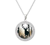 Custom Picture Deer Silhouette Necklace Personalized Circle Chain Necklace 20in Dog Tag Pendant Round Photo Necklaces Memorial Jewelry Keepsake for Valentines Day