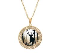 Custom Picture Deer Silhouette Necklace Personalized Circle Chain Necklace 20in Dog Tag Pendant Round Photo Necklaces Memorial Jewelry Keepsake for Valentines Day