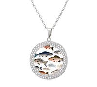 Custom Picture Different Fish Necklace Personalized Circle Chain Necklace 20in Dog Tag Pendant Round Photo Necklaces Memorial Jewelry Keepsake for Valentines Day