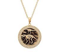 Custom Picture Dinosaur Skeleton Print Necklace Personalized Circle Chain Necklace 20in Dog Tag Pendant Round Photo Necklaces Memorial Jewelry Keepsake for Valentines Day