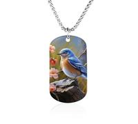 Custom Picture Eastern Bluebird Necklace Personalized Photo Necklace Picture Square Pendant Necklaces Chain Memorial Jewelry Dog Tag Gift for Men Women Valentines Day