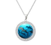 Custom Picture Hammerhead Sharks Necklace Personalized Circle Chain Necklace 20in Dog Tag Pendant Round Photo Necklaces Memorial Jewelry Keepsake for Valentines Day