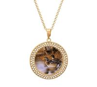 Custom Picture Mallard Ducks Necklace Personalized Circle Chain Necklace 20in Dog Tag Pendant Round Photo Necklaces Memorial Jewelry Keepsake for Valentines Day