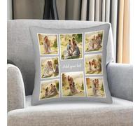 Custom Picture Pillow Cover with Text, Personalized Photo Collage Cushion for Home Décor or Gift for Friends, Couples, Family on Special Occasions
