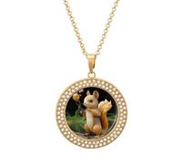 Custom Picture Resin Squirrel Necklace Personalized Circle Chain Necklace 20in Dog Tag Pendant Round Photo Necklaces Memorial Jewelry Keepsake for Valentines Day