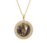 Custom Picture Squirrel in The Tree Necklace Personalized Circle Chain Necklace 20in Dog Tag Pendant Round Photo Necklaces Memorial Jewelry Keepsake for Valentines Day