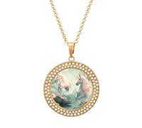 Custom Picture Two Horses in The Sky Necklace Personalized Circle Chain Necklace 20in Dog Tag Pendant Round Photo Necklaces Memorial Jewelry Keepsake for Valentines Day