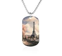 Custom Picture Vintage Style Eiffel Tower Paris Necklace Personalized Photo Necklace Picture Square Pendant Necklaces Chain Memorial Jewelry Dog Tag Gift for Men Women Valentines Day