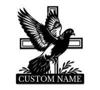 Custom Pigeon Metal Wall Art - Personalized Bird Monogram Sign, Peace Dove & Homing Pigeon Decor for Home, Patio, Garden, Farmhouse (12-30 Inch) (Style-3)