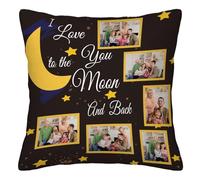 Custom Pillowcase with Photo & Text - Personalized Cushion Cover, I Love You to The Moon and Back, Gift for Family, Couple, Birthday, Christmas, Valentine’s Day