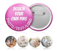 Custom Pins, Custom Button, 1-100 Pcs Personalised Metal Badges with Photo/Text/Logo, Button Pins for Backpacks Wedding Parties Conferences Ties Hats, Personalized Gifts for Christmas Corporate Events