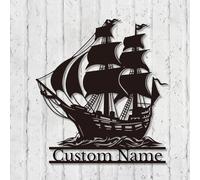 Custom Pirate Ship Metal Wall Art, Personalized Pirate Ship Name Sign,Decoration For Room, Personalized name metal decoration (Style-1)