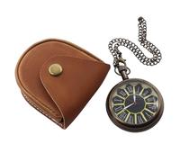 Custom Pocket Watch for Men - Engraved Brass Vintage Timepiece with Chain, Gift Box & Leather Case - Personalised Gift for Husband, Dad - Roman Dial (PK008)