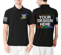 Custom Polo Shirt Design Your Own Text Logo Photo Image - Customized Personalized Polo Shirts for Men Women Front Back Print Black