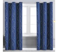 Custom Polyester Curtains, Silver-Insulated Thermal Blackout Drapes, Sound-Absorbing, Ideal for Bedrooms & Living Rooms, 2 Pieces, Blue, 54"x63" / 137x160cm