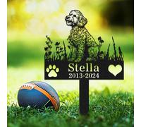 Custom Poodle Dog Memorial Grave Marker with Stake,Personalized Dogs Name Memorials Engraved Burial Sign,Customized Loss of Sympathy Gifts for Pet Owner,Flower Pets Headstone for Garden Lawn Outdoors
