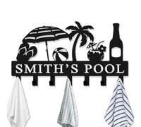 Custom Pool Towel Rack Wall Mount Personalized Name Metal Sign Poolside Towel Hook Outdoor Custom Towel Holder Organizer Pool Accessories for Robe, Towel, Coat, Swimsuit, Umbrella, Bag, Keys