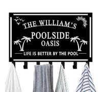 Custom Pool Towel Rack Wall Mount Personalized Name Metal Sign Poolside Towel Hook Outdoor Custom Towel Holder Organizer Pool Accessories for Robe, Towel, Coat, Swimsuit, Umbrella, Bag, Keys (Style 2)