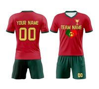 Custom Portugal Football Kit for Men Boys & Girls,Kid's Jersey Tracksuit Gift,Soocer Trophy Top and Shorts,Personalised Add Your Design Red Green